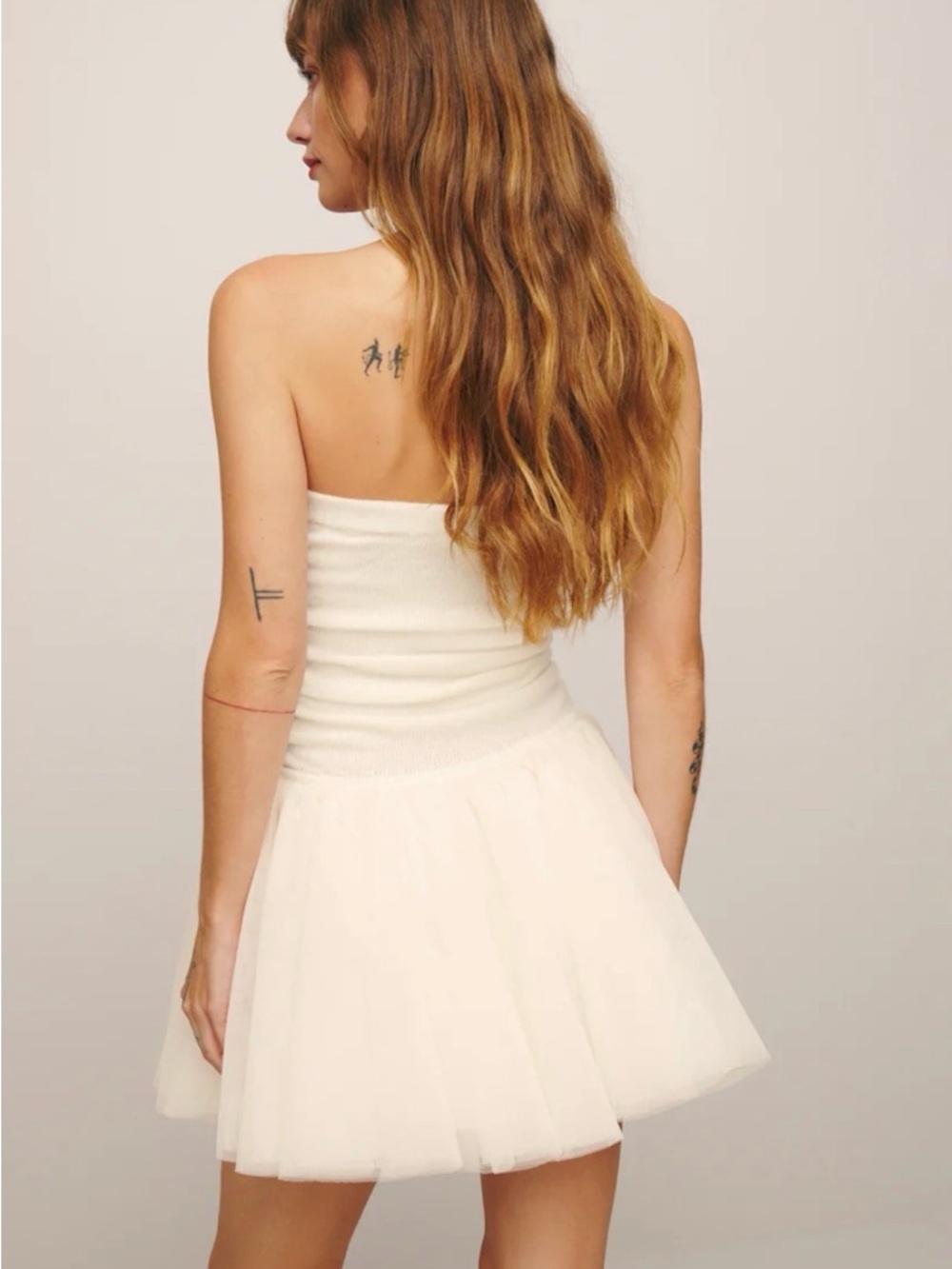 Reformation Sable cashmere Strapless Cream Tulle Mini Dress - Picture 2 of 9